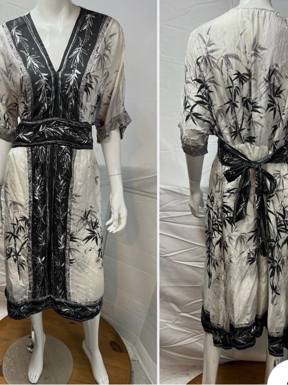 LYNN RITCHIE Cream/Black/Grey Silk Dress Sz M